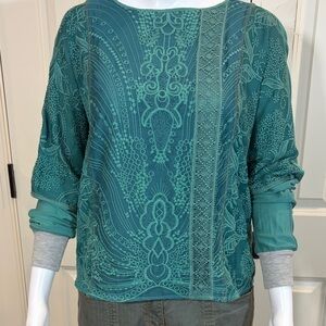 Chic Teal Patterned Women's Blouse